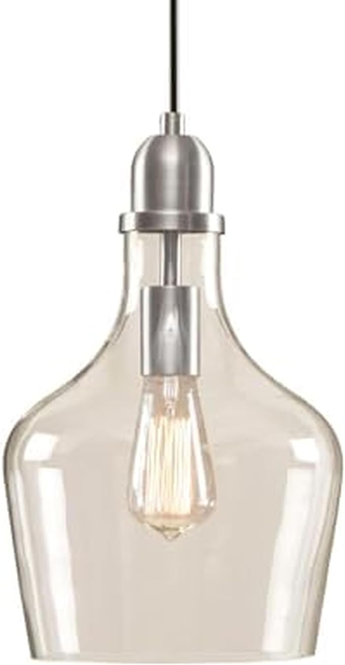 INK+IVY Auburn Pendant Kitchen Lighting for Dining Room, Industrial Lights, Hand-blown Glass Bell Shaped Pendant Light for Kitchen Island, Foyer, Bedroom, 9" Dia x 95.5" H, Silver/Clear