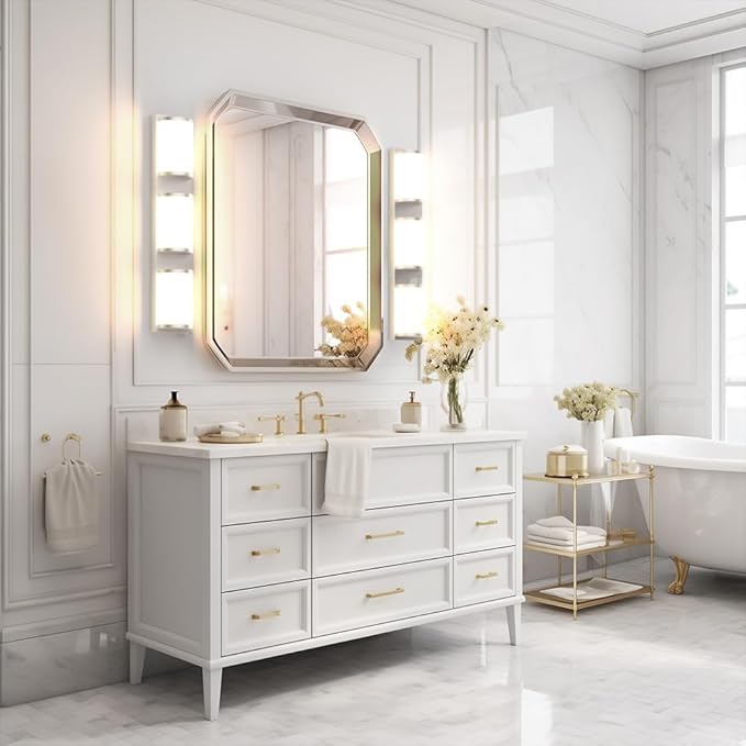Sytmhoe Bathroom Vanity Light Over Mirror 24 Inch, Brushed Nickel Wall Mirror Light Fixture with Clear Glass Shades, LED Vanity Lighting for Bathroom, Bedroom, Makeup Room (3000K Warm White)