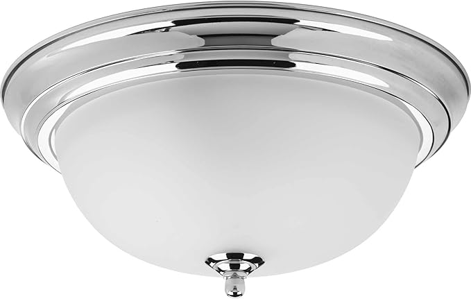 Progress Lighting 2-Light Ceiling Light, Flush Mount Ceiling Light Fixture for Interior Kitchen Lights, Hallway, Bedroom, Living Room, 13-1/4”, 5-7/8”, Polished Chrome, Etched Glass Shade