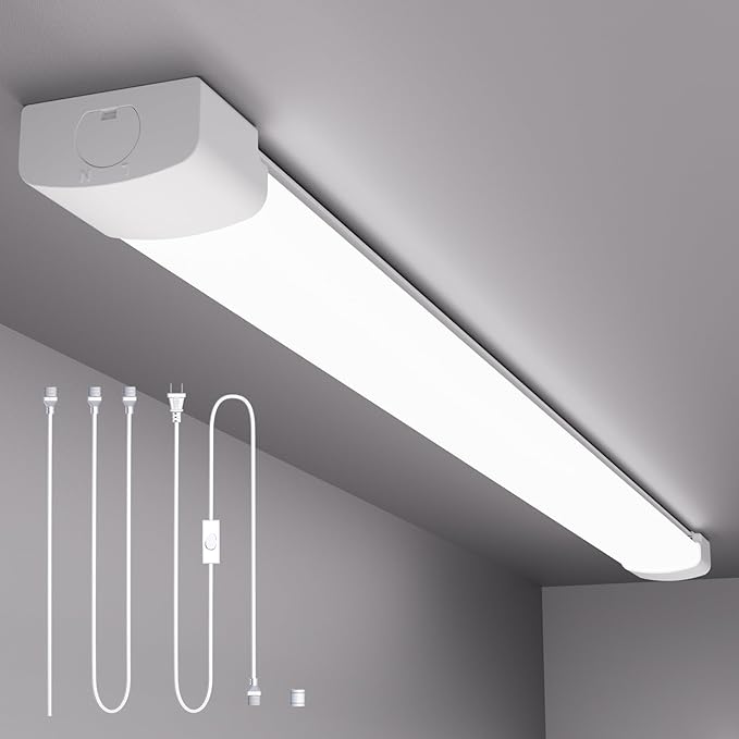 Plug in Light Fixture, 4FT Linkable 5000K Plug-in Ceiling Lights for Shop Garage, LED Tube Light for Closet, Cabinet, Workbench, Kitchen, Office, Bathroom, Triproof, 36W