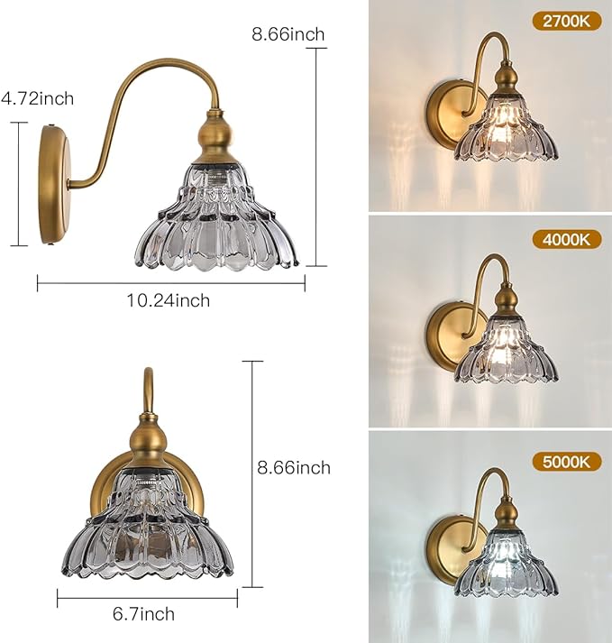 Vintage Grey Lampshade Bedroom Wall Sconces Bathroom Wall Sconce Light Wall Light Fixtures for Hallway Kitchen Dress Room