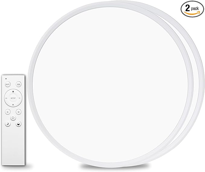 2Pack 20 Inch Remote Control Dimmable Large LED Flush Mount Ceiling Light Panel,40W 4350LM,2700K-6000K Adjustable Color,Ultra Thin Round Ceiling Light Fixture for Hallway Kitchen Home Office(White)