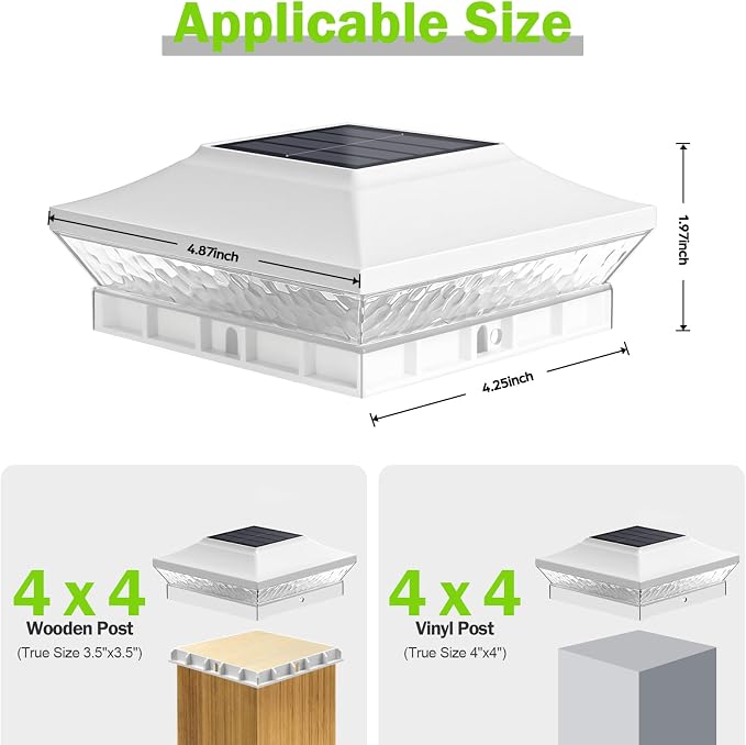 Brightever 4x4 3.5x3.5 Solar Post Cap Lights Outdoor, 12-Pack Solar Fence Post Lights for Wooden/Vinyl Posts, 2 Modes (Warm/Cool White), Solar Powered Waterproof Deck Post Lights for Patio, White