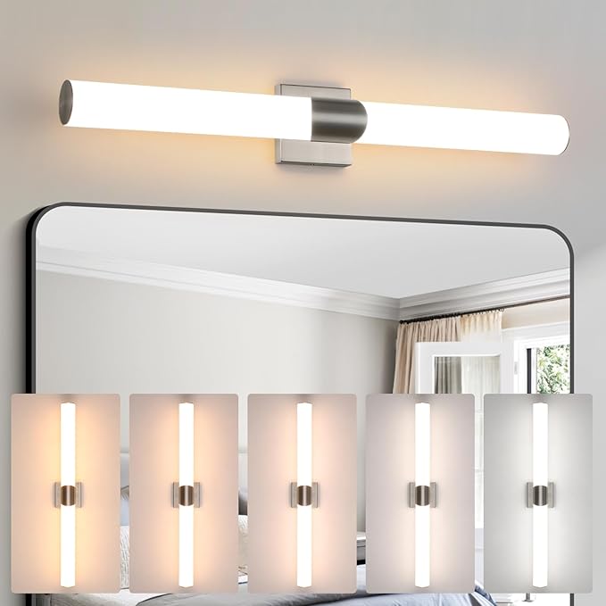 Modern Wall Sconce 30 Ihch Brushed Nickel Bathroom Sconces LED Wall Lighting Fixtures with Acrylic Shade Hardwired Long Vanity Lights Over Mirror for Bedroom Living Room Hallway