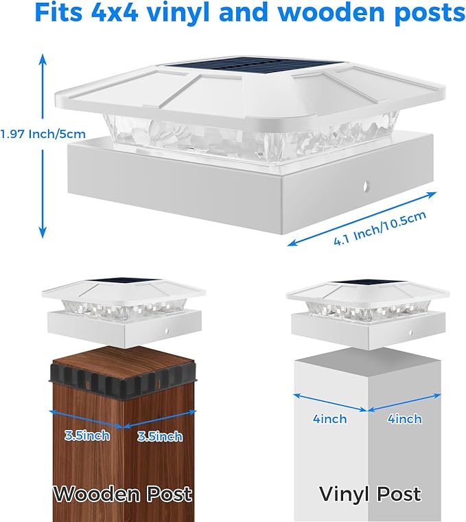 Peasur 4x4 Solar Post Cap Lights Outdoor with 3 Lighting Modes, LED Post Light Solar Powered Waterproof, Fence Deck Lights for 4x4 3.5x3.5 Wood/Vinyl Posts