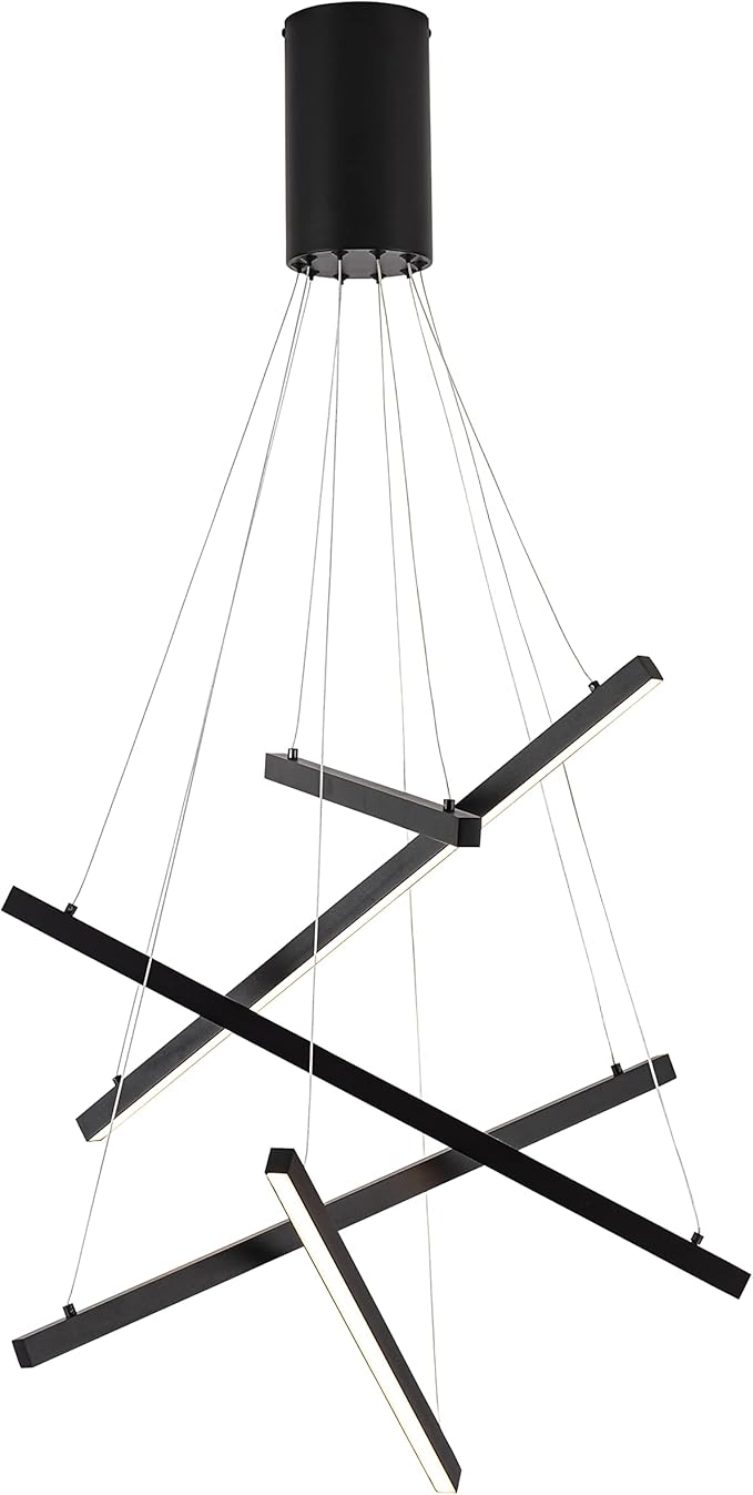 Black Led Modern Pendant Light, 5 Linear Lights led Chandelier Dimmable Hanging Pendant Lighting for Living Dinning Room Staircase Entry Foyer Restaurant