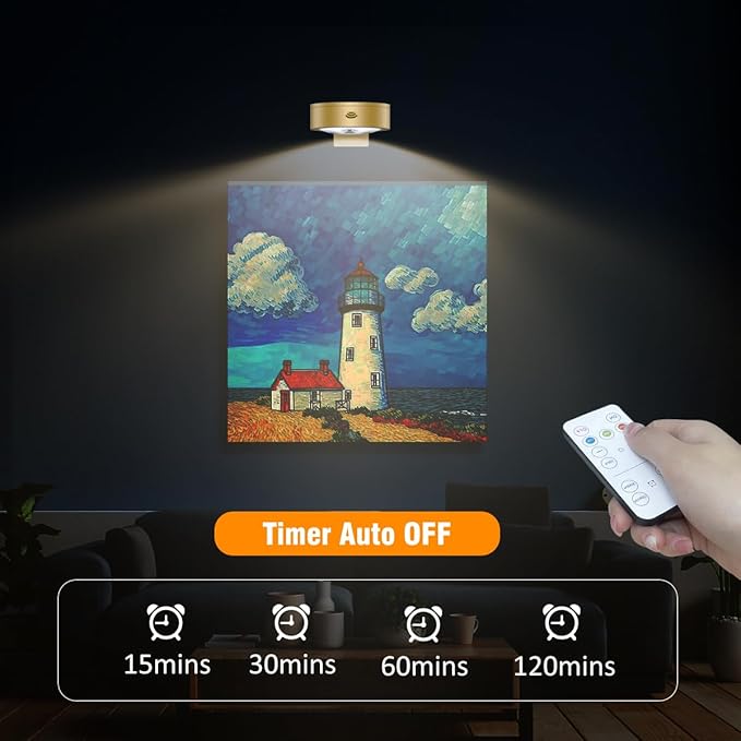 6-Pack Battery Operated Picture Light Magnetic Painting Light with 3 Lighting Modes,Remote and Dimmable Timer Art Display Light for Picture Artworking Frame Portrait,Wireless Wall Decor Puck Lights