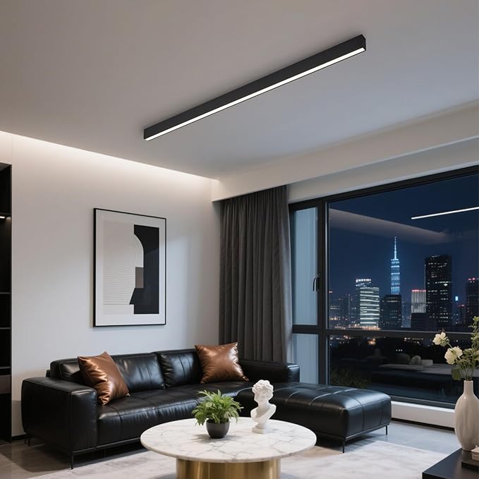 Black ceiling light LED, modern and simple, long strip ceiling surface installation, suitable for living room, bedroom, corridor and kitchen, remote control to switch color and brightness, 78.7 inches