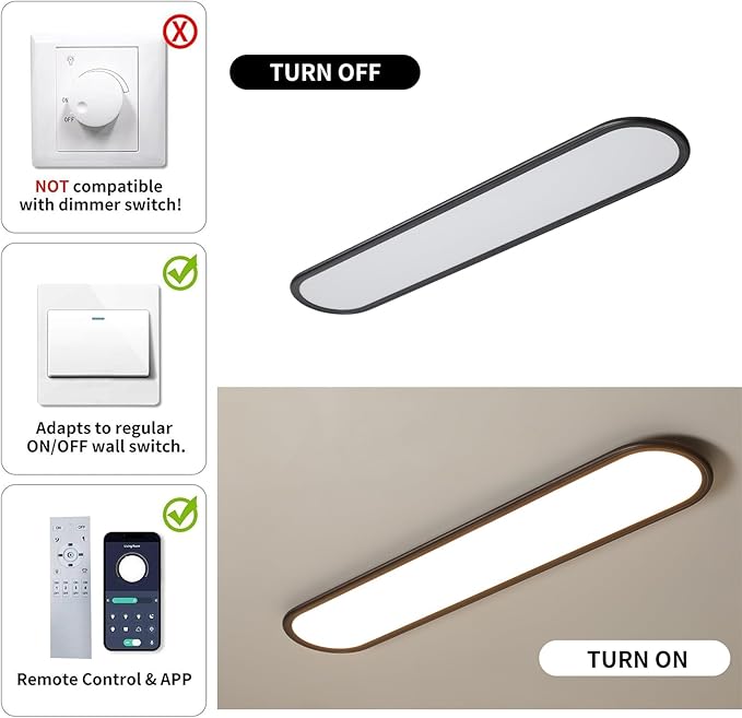 Ganeed Modern Linear Ceiling Light, 36W Dimmable LED Lamp with Remote, High Brightness Long Light, 27.6 Inch Ultra Thin Low Profile Fixture for Bedroom, Kitchen, Closet, Hallway, Black