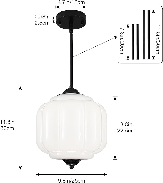 Antique Black Milk Glass Ceiling Light Fixture, 9.8in Vintage Semi Flush Mount Pendant Light, Retro Milk Glass Chandelier for Entryway, Dining Room, Bedroom, Hallway, Foyer