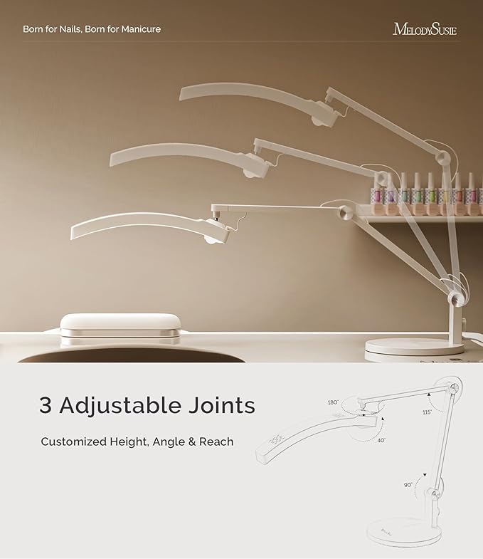 MelodySusie LED Manicure Table Lamp for Nail Techs, S-Pro25A Professional Nail Desk Light with Adjustable Arm, Dimmable Brightness & 3 Color Temperatures for Gel Nails & Nail Art