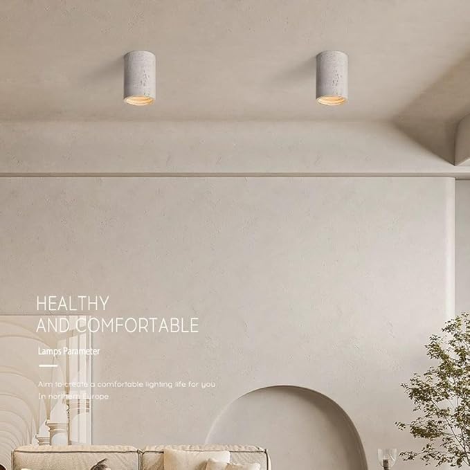 Modern Minimalist Concrete Ceiling Light Fixture Flush Mount LED Ceiling Lamp for Living Room, Bedroom, Hallway Wabi-Sabi Style Cement Cylinder Spotlight Warm White 3000K(White Color,H-20cm)