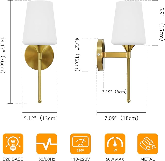 New Bathroom Vanity Light Fixtures 3 Lights Brushed Brass Glass Shade Modern Wall Bar Sconce Over Mirror (Brushed Brass, 1T)