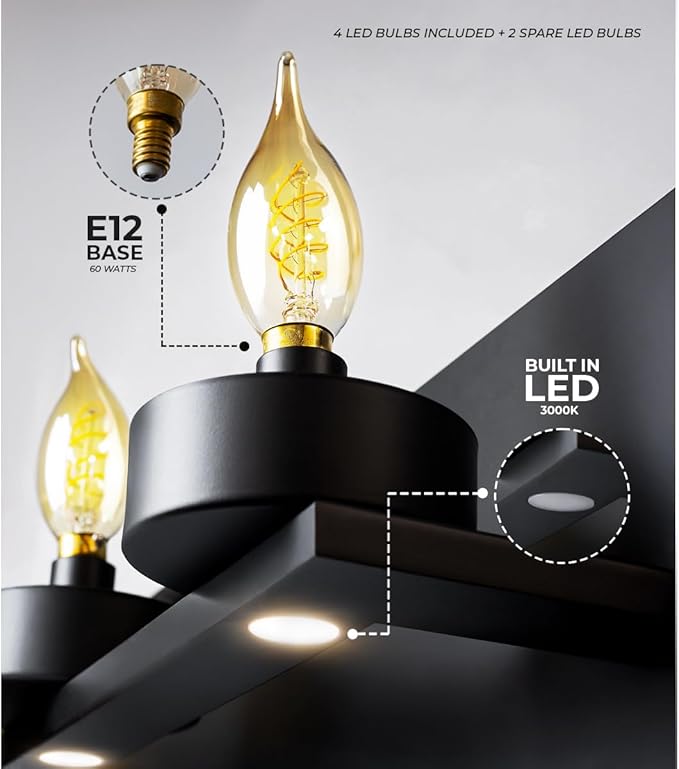 LYTIO 4-Light LED Vanity Bar Light – Modern Bathroom Wall Lamp to Install Over The Sink or Mirror - Includes LED Bulbs (Black)