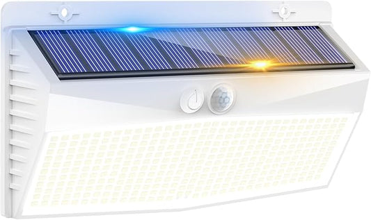 Peasur 1 Pack 368 LED Solar Lights Outdoor Motion Sensor, Solar Fence with 3 Lighting Modes, Powered Security Waterproof for Outside Yard Wall Garden,White