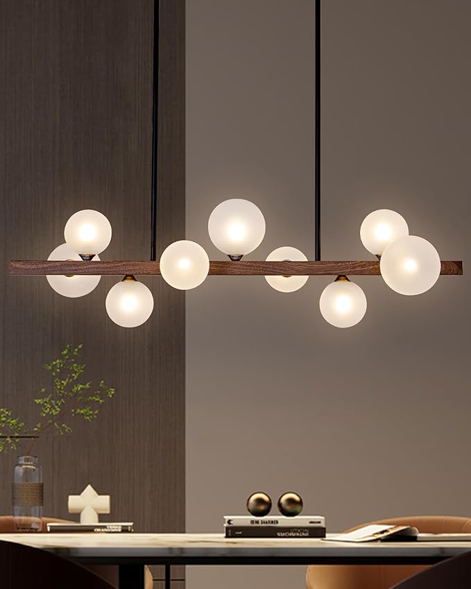 Globe Linear Chandelier 9-Light Modern Linear Globle Dining Room Pendant Light Fixture Sputnik Chandeliers for Kitchen Island