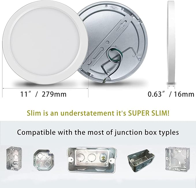 ETL Certified 11 inch LED Ceiling Light Flush Mount, Ultra Slim 0.63" Thick Round Flat Ceiling Lamps Dimmable 5000K Daylight Ceiling Light Fixture for Bathroom,Kitchen,Hallway, 3 Pack White