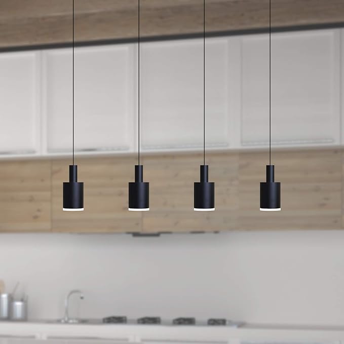 Virgo 4 Mini Pendant Lighting Black - LED Hanging Light Fixture for Kitchen Island, Bar, Foyer - Cluster Pendants - Dimmable, Adjustable Wire, Lamp Bulb Included