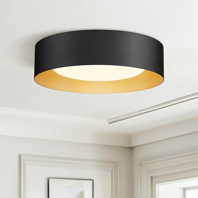 AUTELO 16" Black Ceiling Light, LED 5CCT Ceiling Light Flush Mount with Frosted Glass in Black Finish, Light Fixtures Ceiling Mount for Bedroom, C3336-40 BKLED