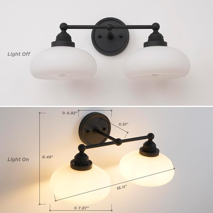 Vintage 2-Lights Sconces Wall Lighting with Milk White Glass Shade, Double Arm Wall Lamp Fixture for Living Room Dining Room Bedroom Hallway