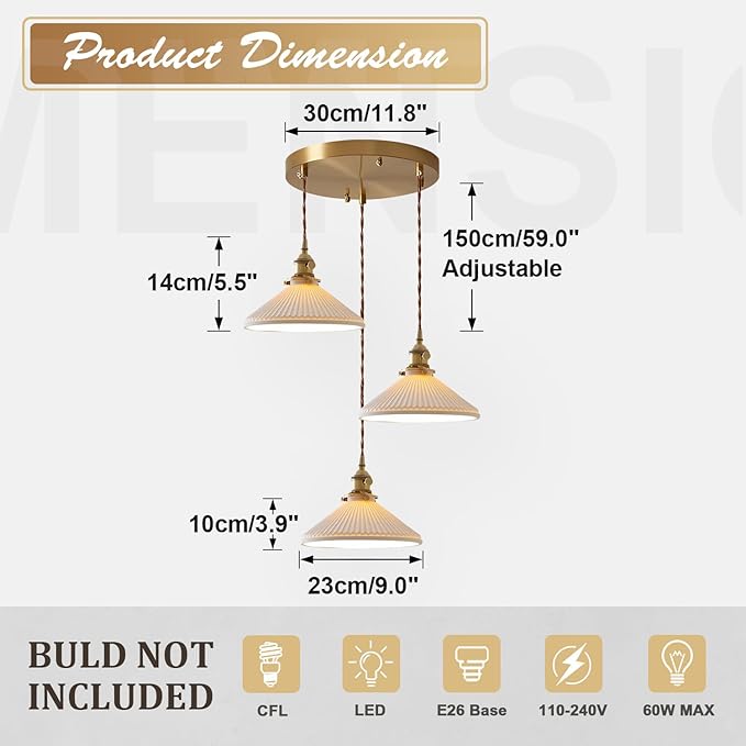 3 Light Pendant Lighting Brushed Gold Cluster Pendant Light Fixture Milk Glass Chandelier Modern Mid Century White Ceramic Cluster Hanging Pendant Lights Kitchen Island for Bedroom MPL16D-3R