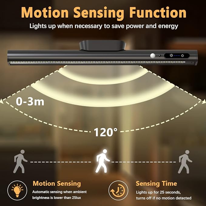 Battery Powered Operated Wall Strip Lights, Motion Sensor LED Light Bar Indoor, Rechargeable Magnetic Under Cabinet Lighting Wireless with Remote Control for Desk Mirror Closet Kitchen-Black