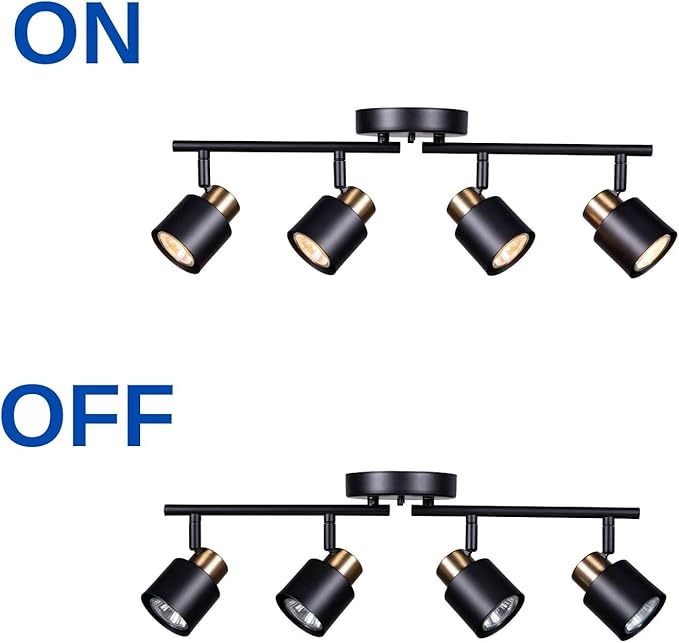 4 Light Track Lighting Kit, Matt Black Brass Finish Adjustable with Moden Flush Mount Ceiling Spotlight for Kitchen,Living Room,Home Improvement