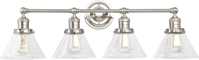 Design House Augustin Vanity Light, 4-Light, Seeded Glass Warm Glow, Dimmable, Up/Down Glow, Easy Installation, E26 Socket, Satin Nickel, 34.9 in L x 8.3 in D x 11.1 in H, 589044-SN