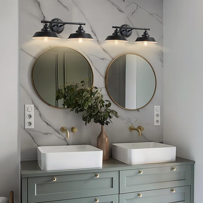 GoYeel Bathroom Light Fixtures 2 Light - 21" Matte Black Vanity Lights for Mirror Rustic Industrial Bathroom Wall Light Fixtures, E26 Bubes