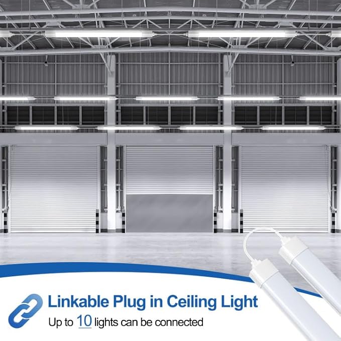 Airand LED Ceiling Light Fixture with Plug 4FT, Triproof LED Tube Lights 36W Linkable Closet Light for Workbench Kitchen Basement Garage Corridor Bathroom Office Overhead Lighting with Plug in Cord