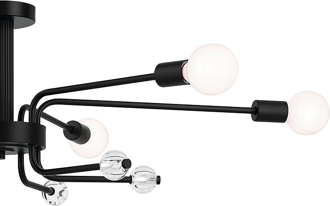 KICHLER Ocala 52602BK Flush Mount 6-Light 41.25˝ with Clear Crystal in Black