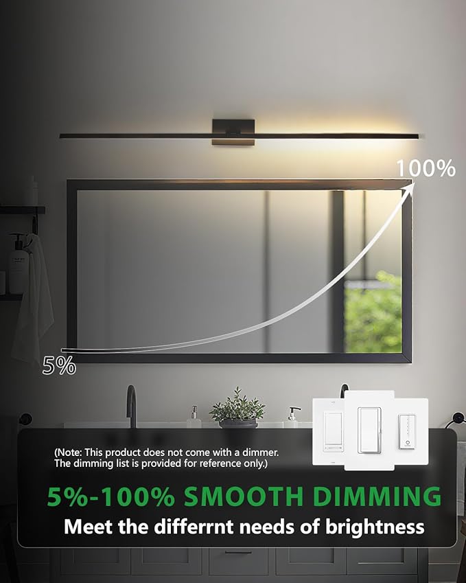 zouzai 2nd Gen Modern LED Bathroom Vanity Light Bar, Dual-Sided Black IP44 Wall Fixture Over Mirror, 5CCT Adjustable (2700K–5000K), 180° Rotatable, Dimmable – Upgraded Design(48 inch)