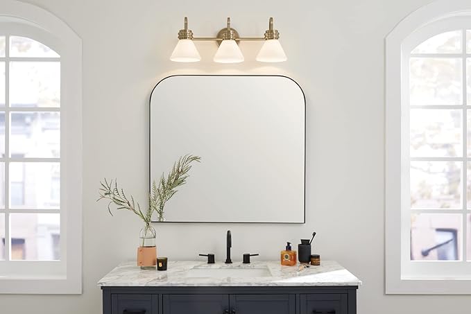 Kichler Farum 26" 3-Light Bathroom Vanity Light Fixture with Opal Glass in Champagne Bronze for Mirror, Modern Wall Mount Over Single or Double Vanity (26" W x 9.5" H), 55155CPZ