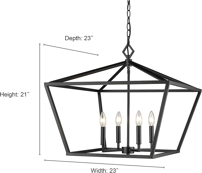 ML Lighting 3294-MB Transitional Four Light Pendant from None Collection in Black Finish