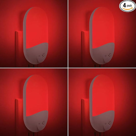 670nm Red Light Night Light for Sleep Therapy[4 Pack] - Zero Blue Light, with Dusk to Dawn Sensor Auto On/Off LED Night Light Plug into Wall for Nursery Bedroom Bathroom