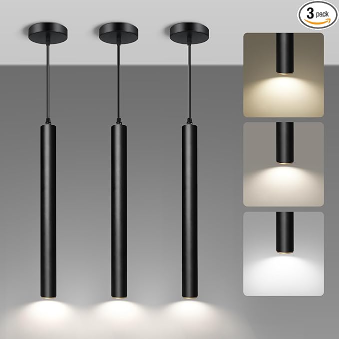 OKELI Modern Pendant Lights, 3 Color Temperature Adjustment LED Dimmable Pendant Light Fixtures, 2700K/4000K/6000K Pendant Lighting for Kitchen Island,Bar,Bedroom, 15.7inch, ETL, 3 Pack