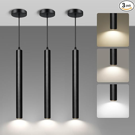 OKELI Modern Pendant Lights, 3 Color Temperature Adjustment LED Dimmable Pendant Light Fixtures, 2700K/4000K/6000K Pendant Lighting for Kitchen Island,Bar,Bedroom, 15.7inch, ETL, 3 Pack