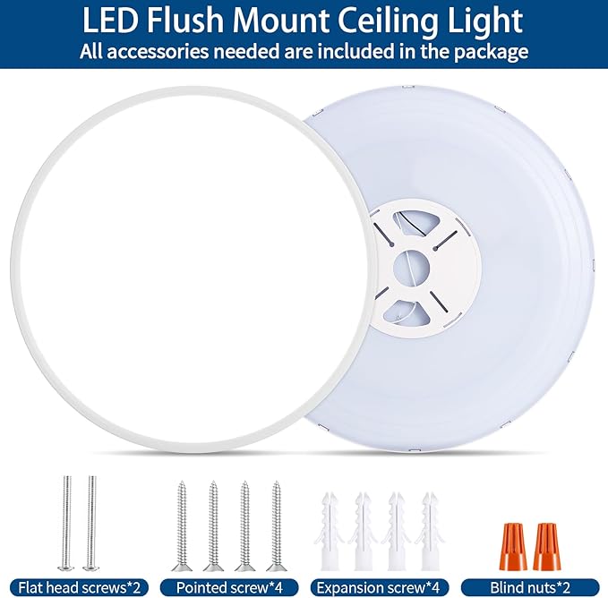 20 Inch Flush Mount Ceiling Light, 42W 4200LM, Dimmable & 3000K/4000K/6500K Selectable, Modern White Led Ceiling Light Fixture for Dining Room, Kitchen, Bedroom, Office, Hotel, Wired