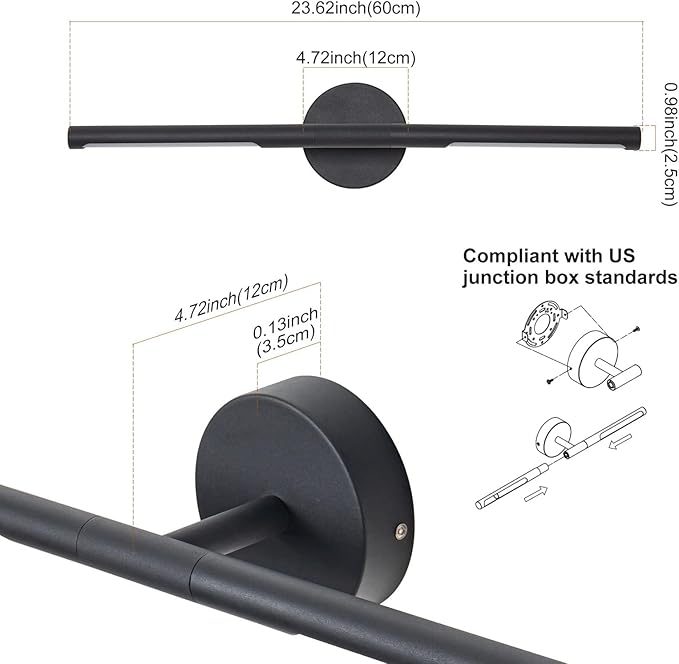 Matte Black Bathroom Light Fixtures Over Mirror 24 Inch, 18W 360° Rotatable Dimmable 4000K Led Vanity Light Bar, Modern Bathroom Vanity Lights Above Mirror, Led Bathroom Lighting