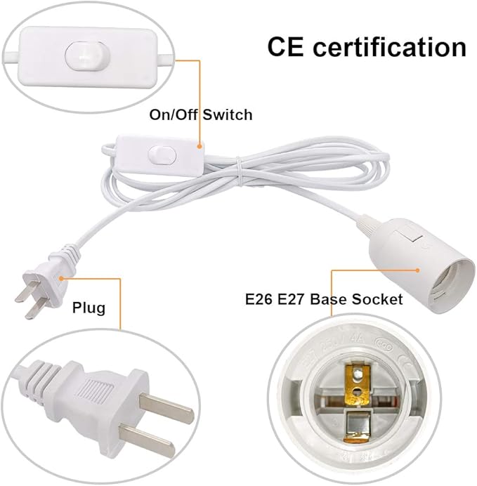 Plug in Hanging Light Kit, Retro Hanging Lights with Plug in Cord, E26 E27 Industrial Pendant Light Fixture, 9.8 FT Cord with On/Off Switch Hanging Lamp for Living Room Bedroom 2 Pack (White)