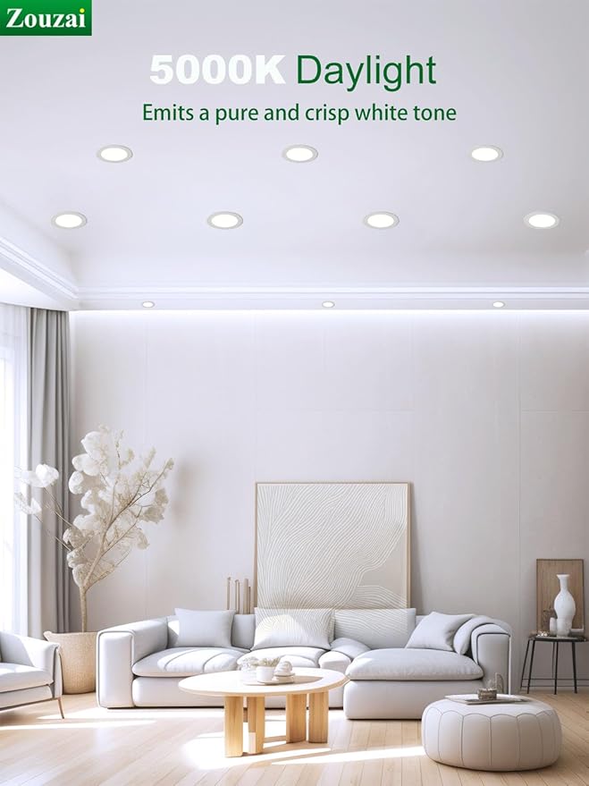zouzai 24 Pack 6 Inch Ultra-Thin LED Recessed Ceiling Light with Junction Box, 5000K Daylight, 12W 110W Eqv, Dimmable Can-Killer Downlight, 1080LM High Brightness - ETL and Energy Star Certified