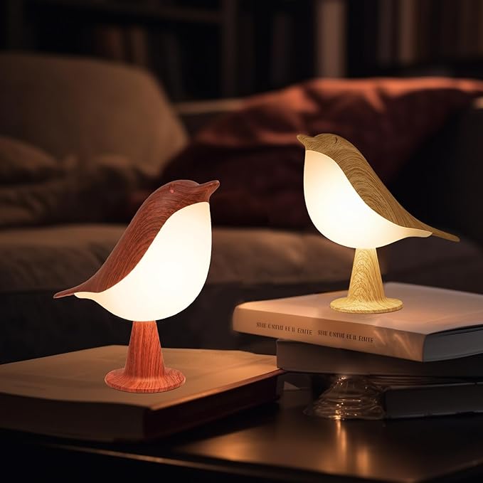 Deogos Small Desk Lamp, Bird Bedside Light with 3 Color Temperature and Touch Sensor, Cordless Kids Night Light, Rechargeable Battery for Bedroom Nightstand Table - Red
