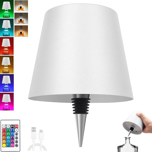 Wireless Bottle Lamp with Remote Control, Rechargeable RGB Wine Bottle with 3Modes Light Dimming, Waterproof Touch Lamp Head for Room, Bar, Restaurant and Party Decorations(RGB White)