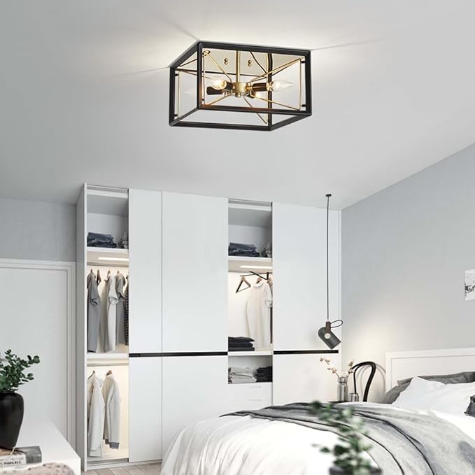 AGV LIGHTING CL047BB Modern Ceiling Light, Semi-Flushmount Close to Ceiling Light Fixture, Perfect for Living Space, D13 x H5, 4 x E12 Socket, Rustic Brass & Matte Black Finish