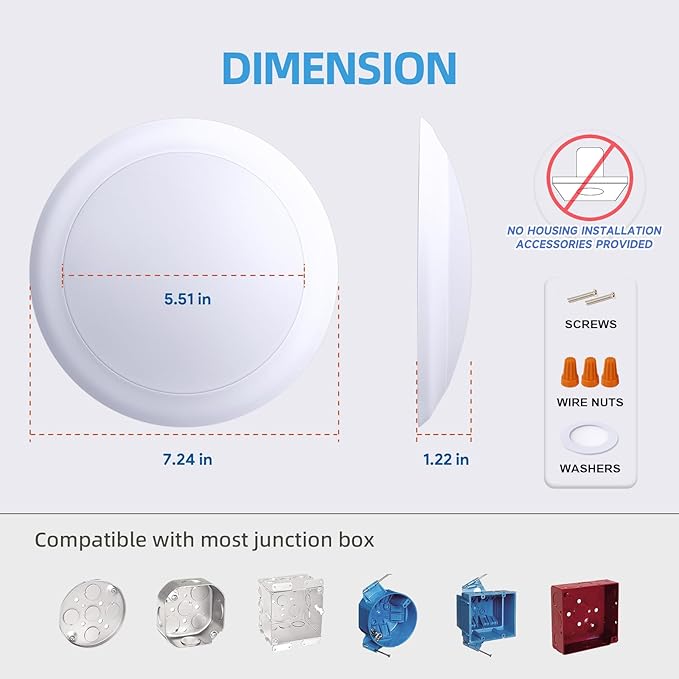 ECOELER 6Inch LED Ceiling Disk Light, Dimmable Retrofit Surface Mount Ceiling Downlight, 16.5W 1100Lm, 5CCT Selectable Disc Lights for Bedroom Garage Hallway, ETL & FCC Listed, 12 Pack