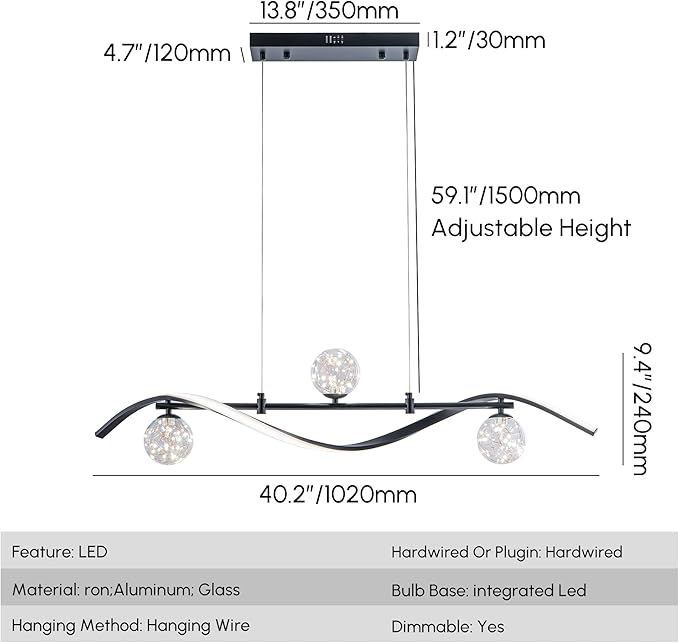 homary 40.2" Dimmable Kitchen Island Lighting, Black 4-Light Dining Room Light Fixture Over Table Linear LED Chandelier Island Lights for Kitchen
