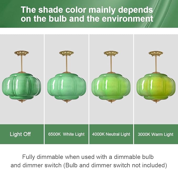 Vintage Milk Glass Ceiling Light Fixture, Antique Green Semi Flush Mount Milk Glass Pendant Light, 15" Farmhouse Mid Century Ceiling Light for Kitchen Hallway Schoolhouse Dining Room Bedroom