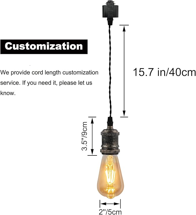 Kiven H-Type Track Lighting Pendants,Industrial h Track Pendant Lights with 15.7 Inch Cord Length Black Weave Rope,3 Pack Track Lighting Fixture,Rusty Gold Finish