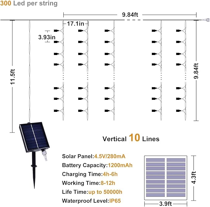 300LED Solar Curtain Lights USB & Solar Dual Powered Waterproof Fairy String Lights 8 Modes Twinkle for Home Indoor Outdoor Use Garden Patio Wedding Party (Pink)