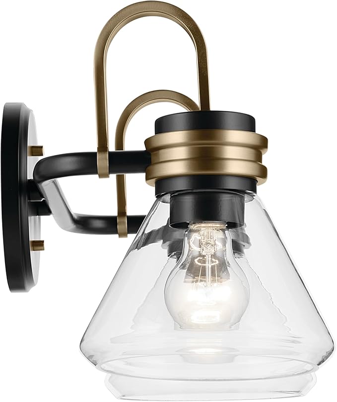 Kichler Farum 19.25" 2-Light Bathroom Vanity Light Fixture with Clear Glass in Black, Modern Wall Mount Light for Vanity Mirror Over Sink (19.25" W x 9.5" H), 55154BKCLR